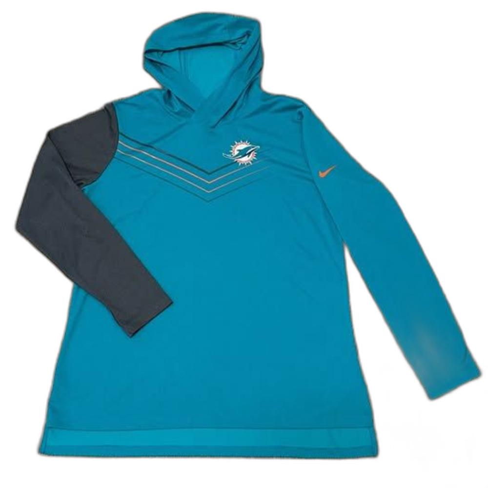 Men's Nike Dri Fit Miami Dolphins Chevron Hoodie Performance Long Sleeve Shirt